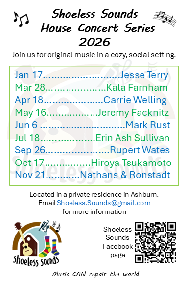 Live music house concert schedule in Ashburn, VA
